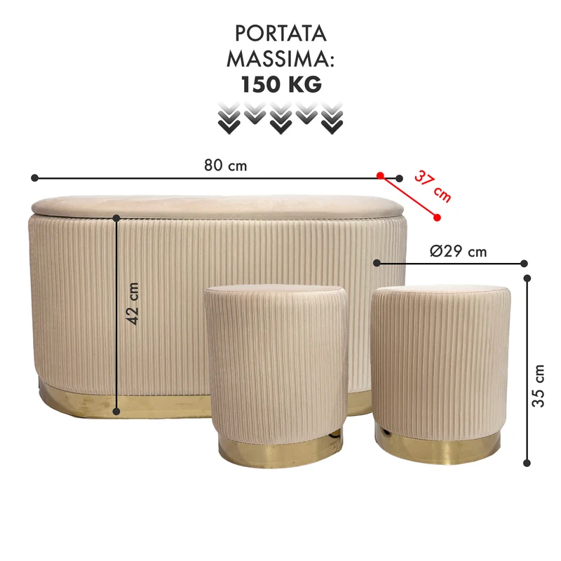 Set 3 Pouf Velluto Design Moderno Salvaspazio Il Gruppone