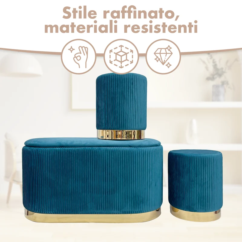 Set 3 Pouf Velluto Design Moderno Salvaspazio Il Gruppone