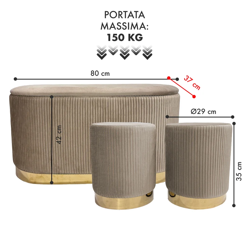 Set 3 Pouf Velluto Design Moderno Salvaspazio Il Gruppone