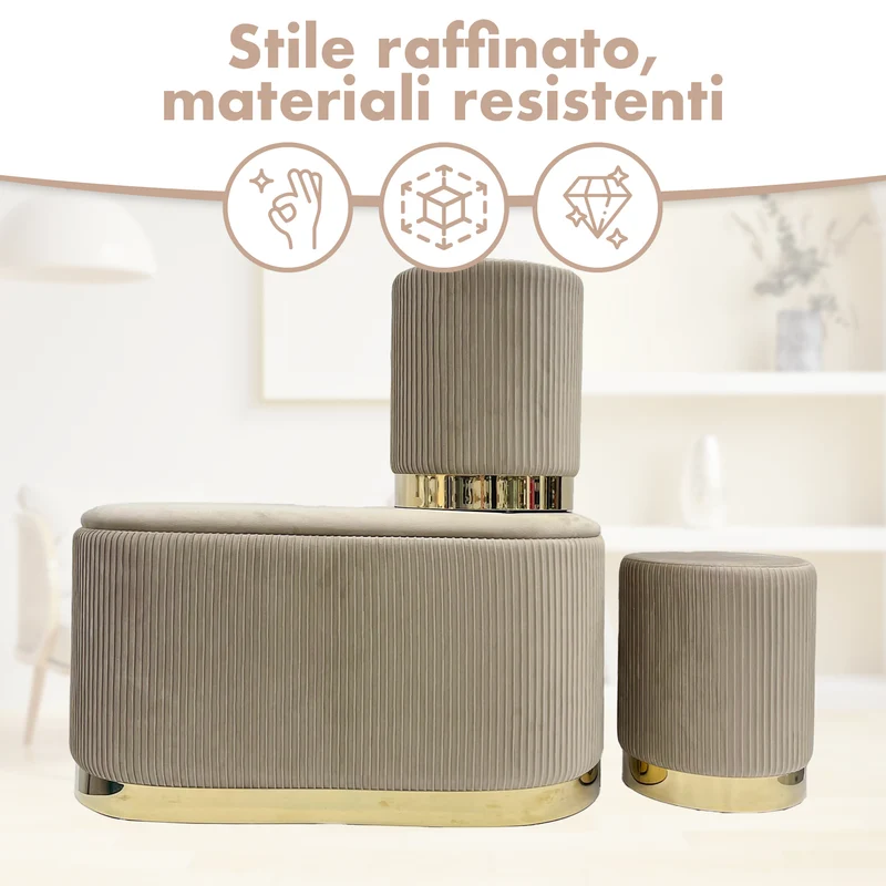 Set 3 Pouf Velluto Design Moderno Salvaspazio Il Gruppone
