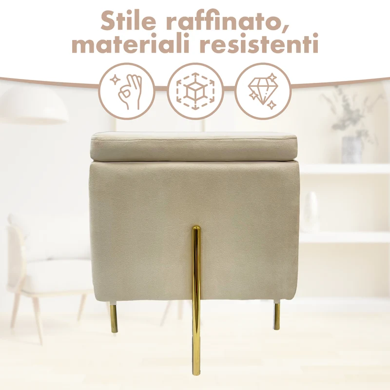 Pouf Contenitore in Velluto con Gambe Oro Il Gruppone
