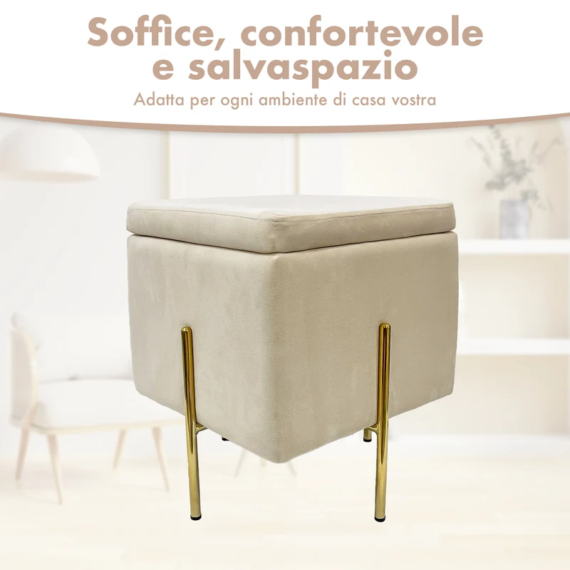 Pouf Contenitore in Velluto con Gambe Oro Il Gruppone