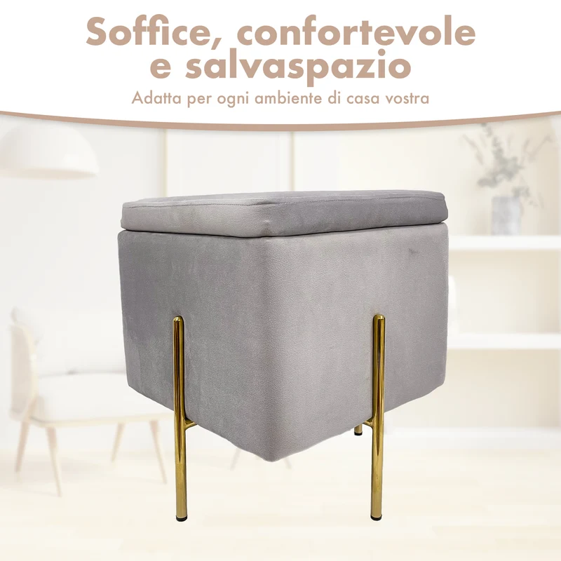 Pouf Contenitore in Velluto con Gambe Oro Il Gruppone