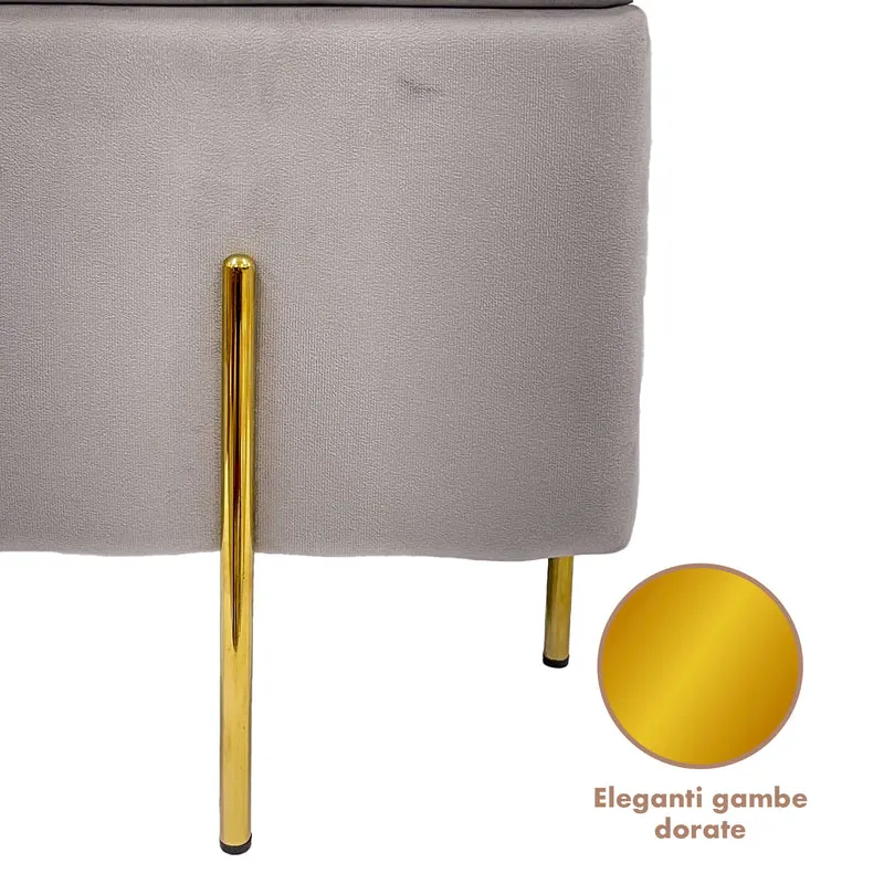Pouf Contenitore in Velluto con Gambe Oro Il Gruppone