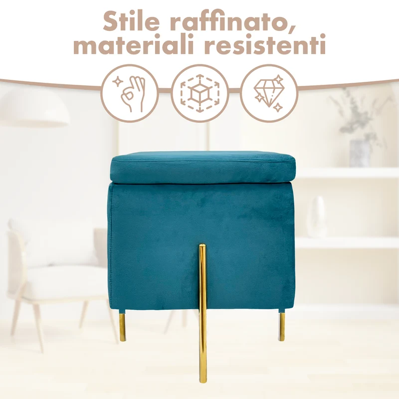 Pouf Contenitore in Velluto con Gambe Oro Il Gruppone