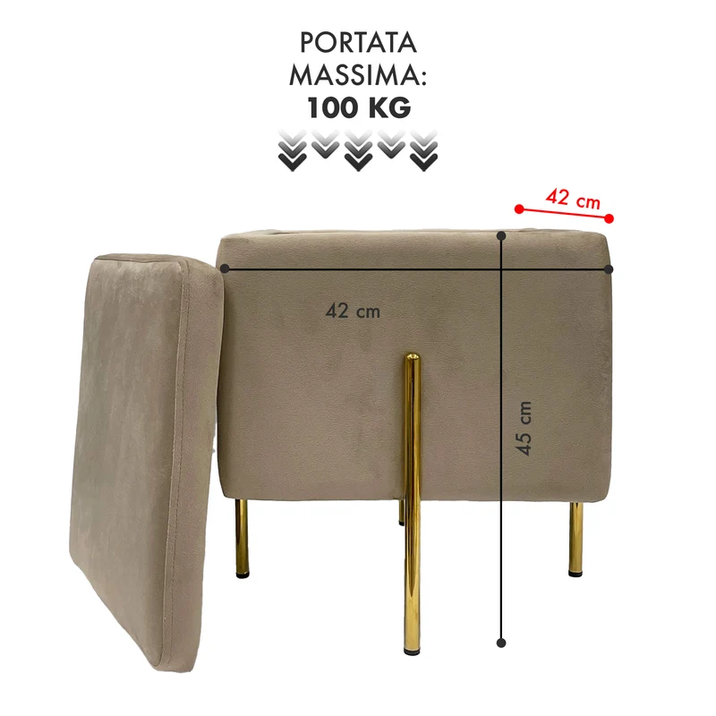 Pouf Contenitore in Velluto con Gambe Oro Il Gruppone