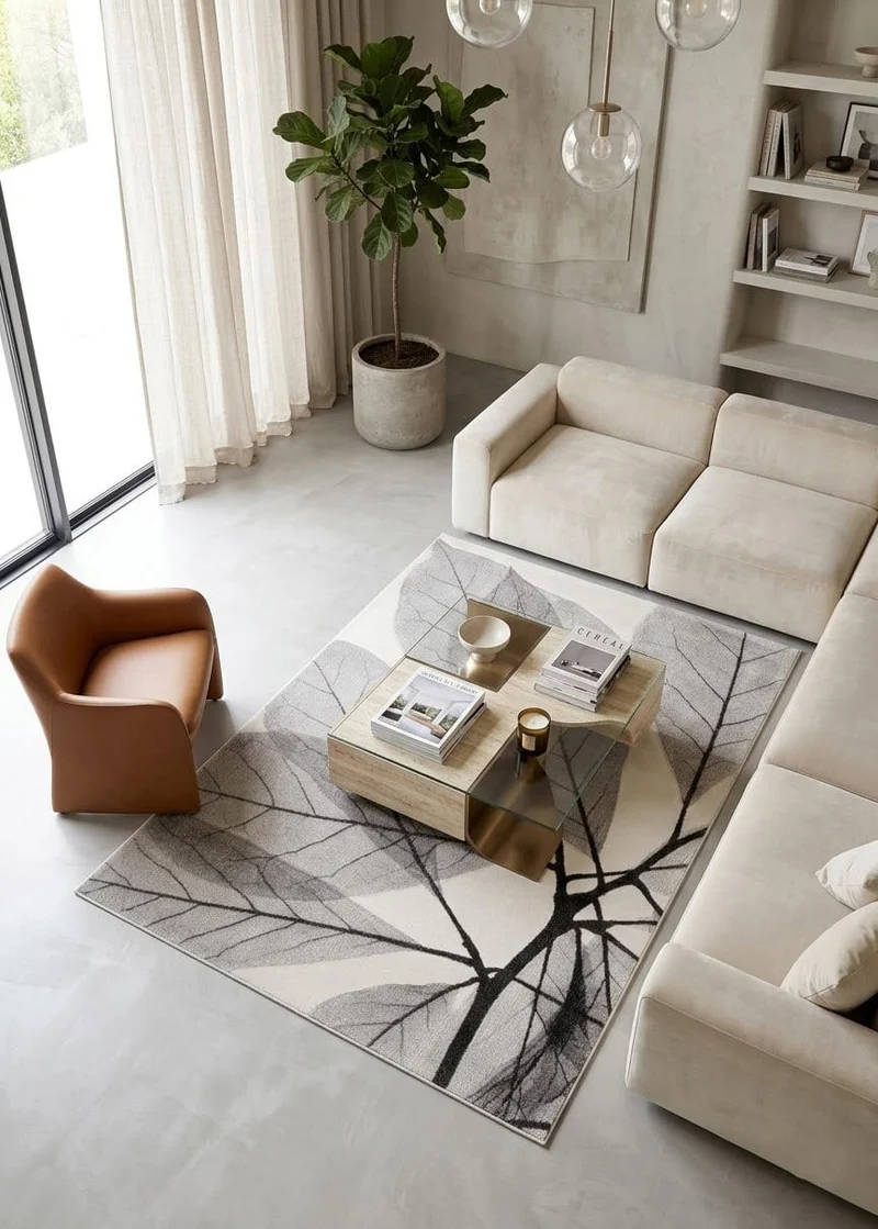 Tappeto Moderno Leaves Grigio