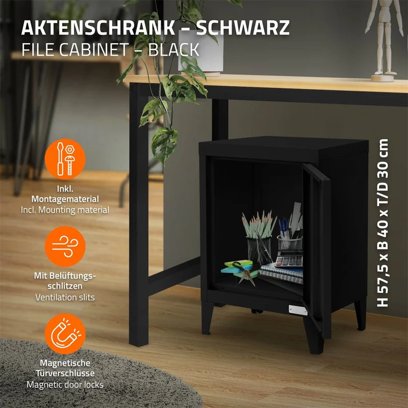 ML-Design | Aktenschrank Industrial 40x30x57,5 cm aus Stahl , Büroschrank mit 4 Beinen und Einzeltür