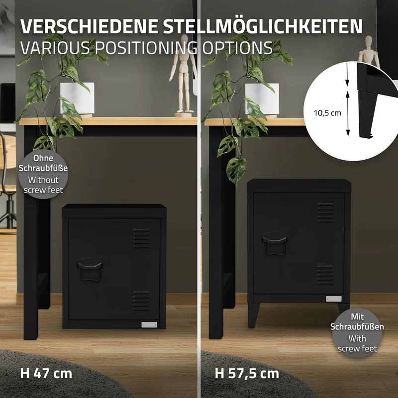 ML-Design | Aktenschrank Industrial 40x30x57,5 cm aus Stahl , Büroschrank mit 4 Beinen und Einzeltür
