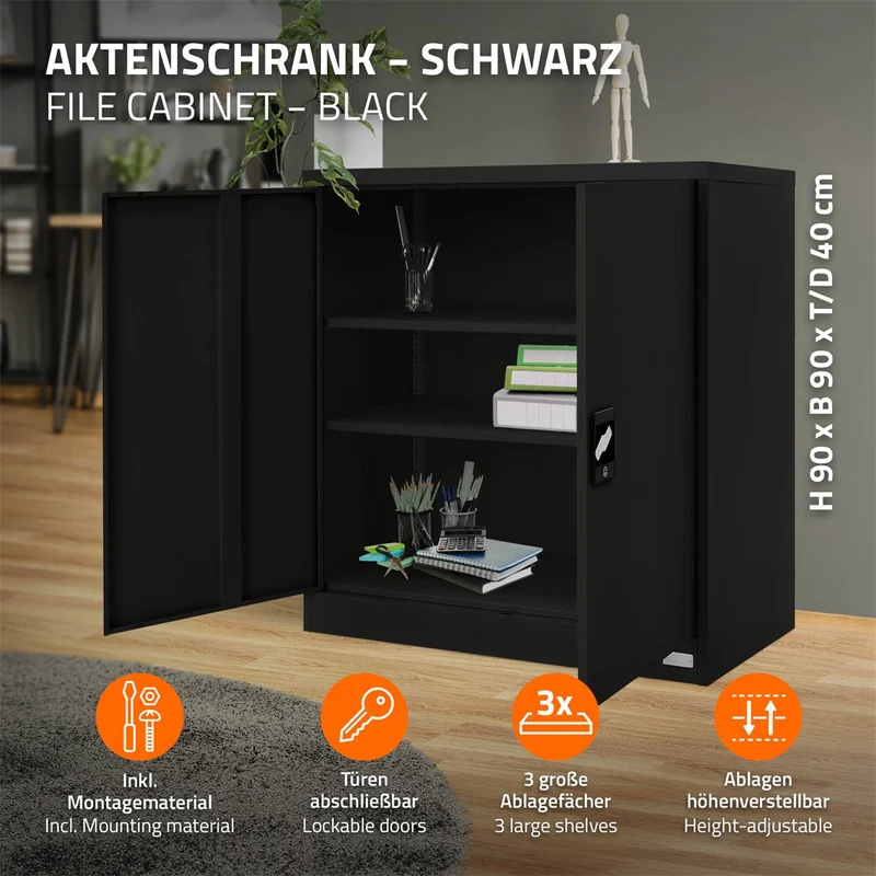 ML-Design | Aktenschrank abschließbar 90x40x90 cm aus Stahl, Büroschrank mit 2 Türen