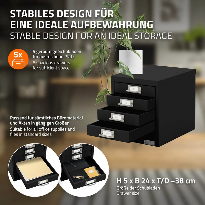 ML-Design | Aktenschrank mit 5 Schubladen 28x38x33 cm aus Metall, Büroschrank mit Etikettenhalter