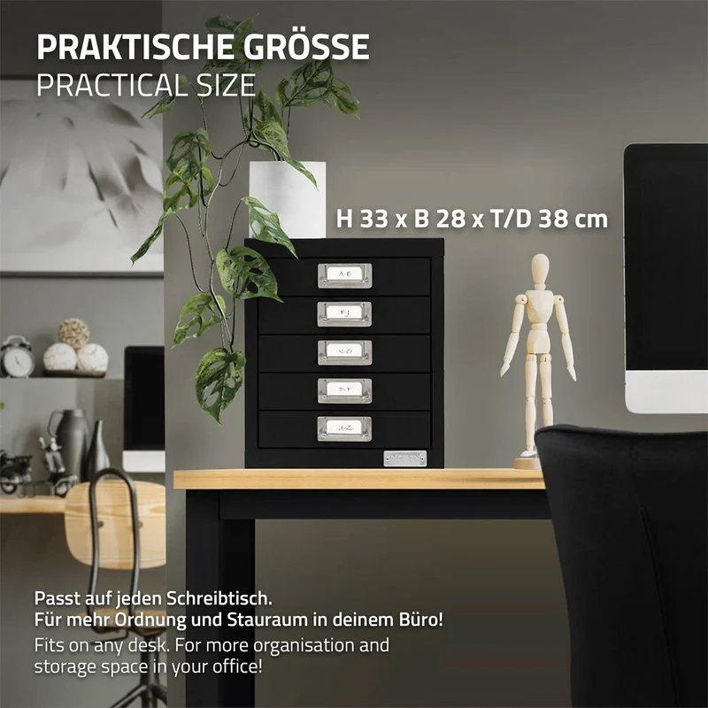 ML-Design | Aktenschrank mit 5 Schubladen 28x38x33 cm aus Metall, Büroschrank mit Etikettenhalter