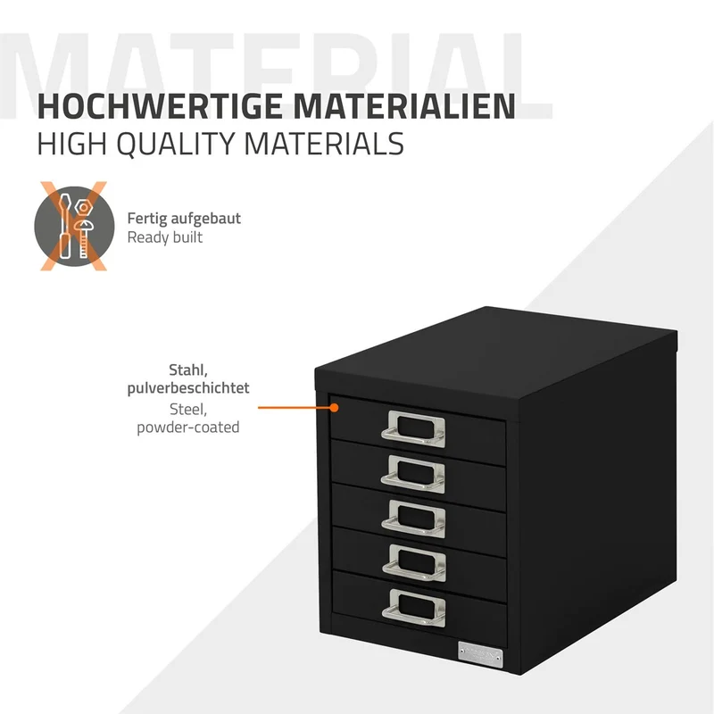 ML-Design | Aktenschrank mit 5 Schubladen 28x38x33 cm aus Metall, Büroschrank mit Etikettenhalter