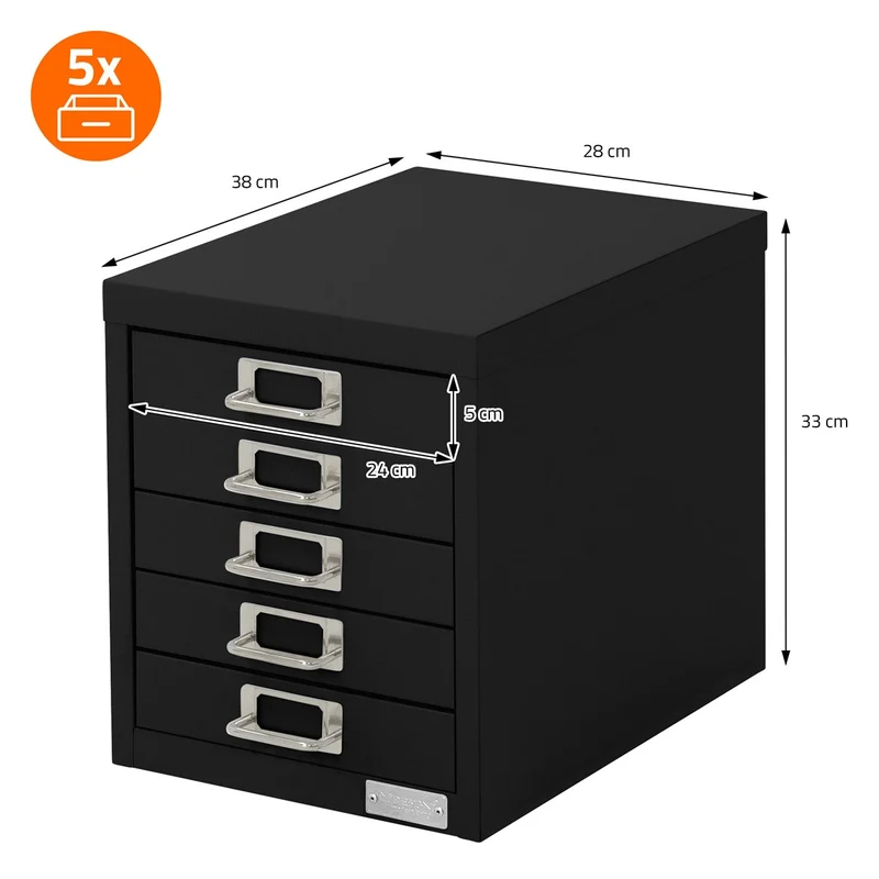 ML-Design | Aktenschrank mit 5 Schubladen 28x38x33 cm aus Metall, Büroschrank mit Etikettenhalter