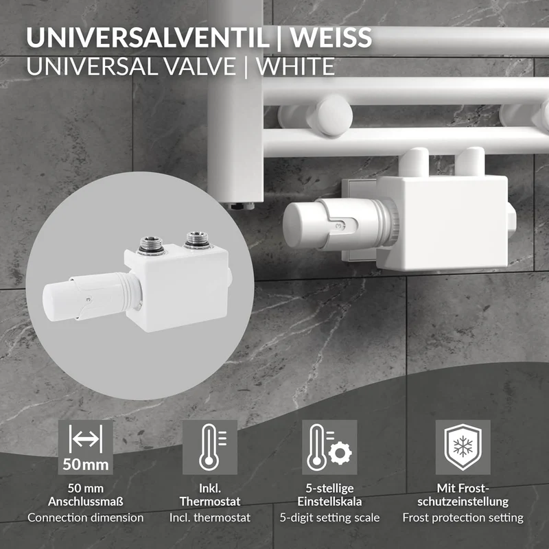 LuxeBath | Ventil-Armaturen Set Multiblock Universal-, Eck- oder Durchgangsform inkl. Thermostatkopf für Badheizkörper