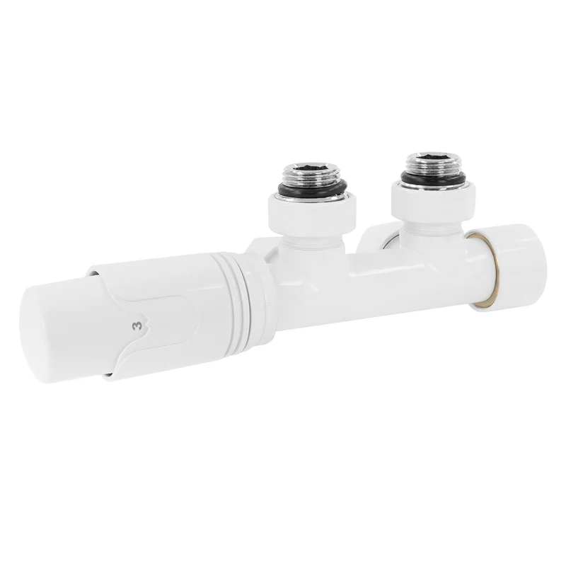 Ventil Armaturen Set Multiblock Weiß Eckform inkl. Thermostatkopf LuxeBath