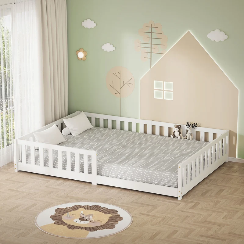 Kinderbett 140x200 cm mit Lattenrost und Rausfallschutz Weiß Kiefernholz ML-Design