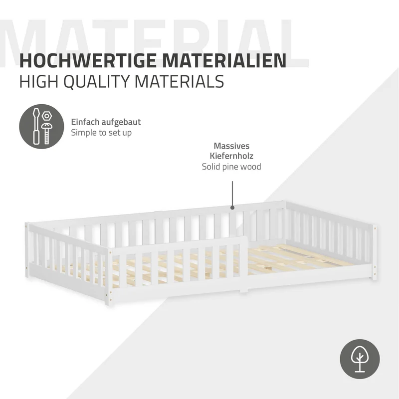 Kinderbett 120x200 cm mit Lattenrost und Rausfallschutz Weiß Kiefernholz ML-Design