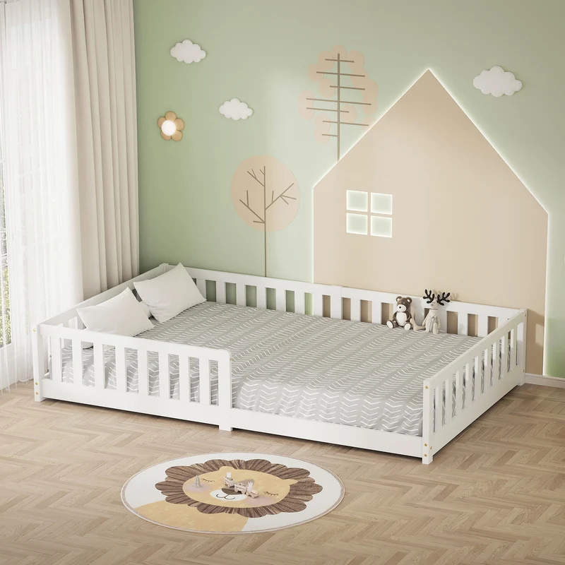 Kinderbett 120x200 cm mit Lattenrost und Rausfallschutz Weiß Kiefernholz ML-Design