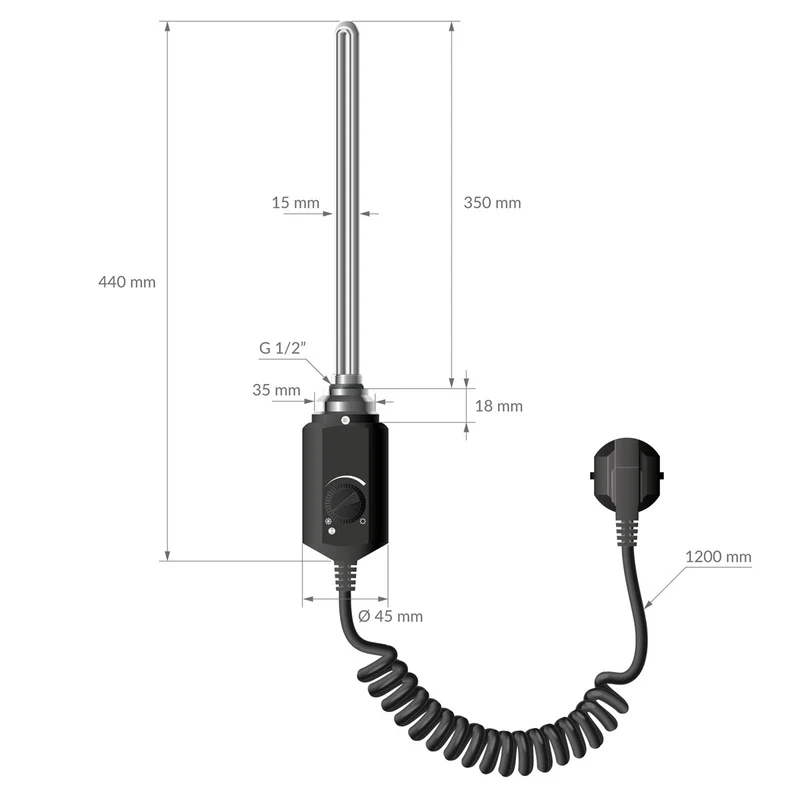 Design Badheizkörper Sahara Elektrisch mit Heizstab 900W 400x1200 mm gerade Schwarz matt Seitenanschluss LuxeBath