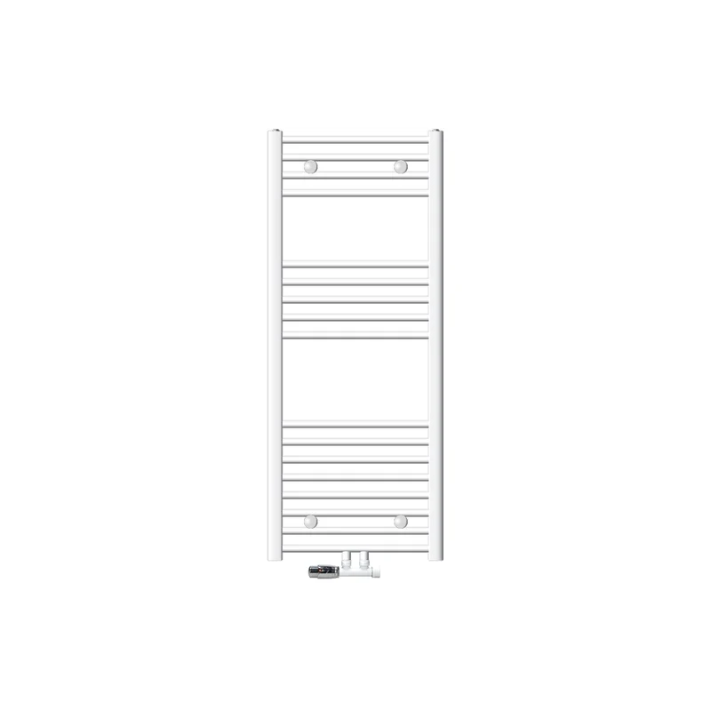 Badheizkörper Mittelanschluss 500x1200 mm Weiß gebogen mit Wand Anschlussgarnitur LuxeBath