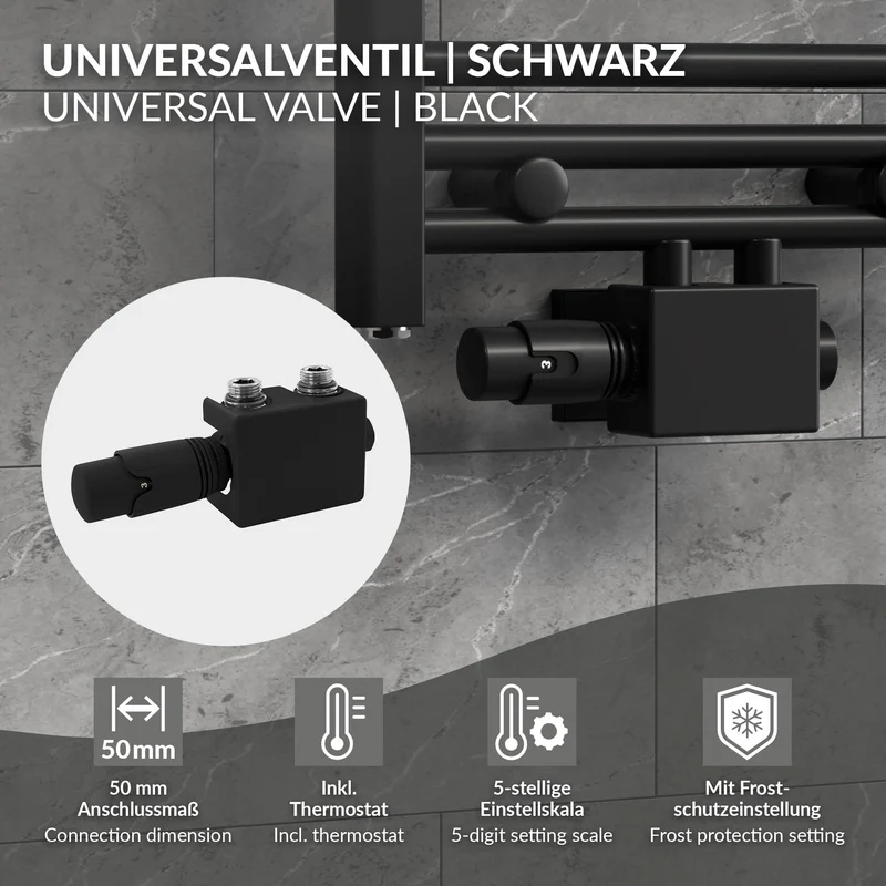 Ventil-Armaturen Set Multiblock Schwarz Universal inkl. Thermostatkopf LuxeBath