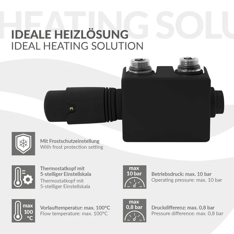 Ventil-Armaturen Set Multiblock Schwarz Universal inkl. Thermostatkopf LuxeBath