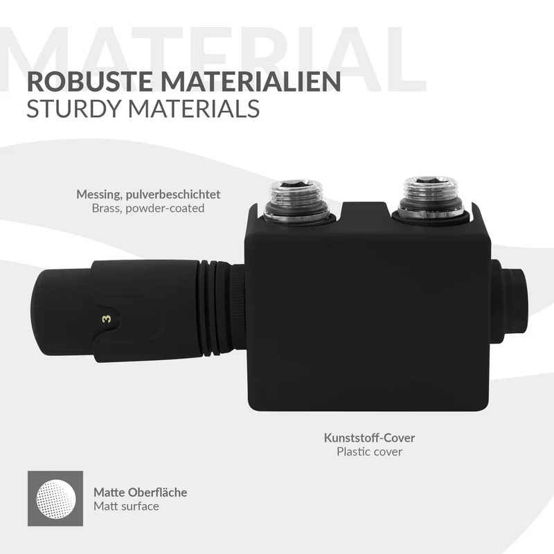 Ventil-Armaturen Set Multiblock Schwarz Universal inkl. Thermostatkopf LuxeBath
