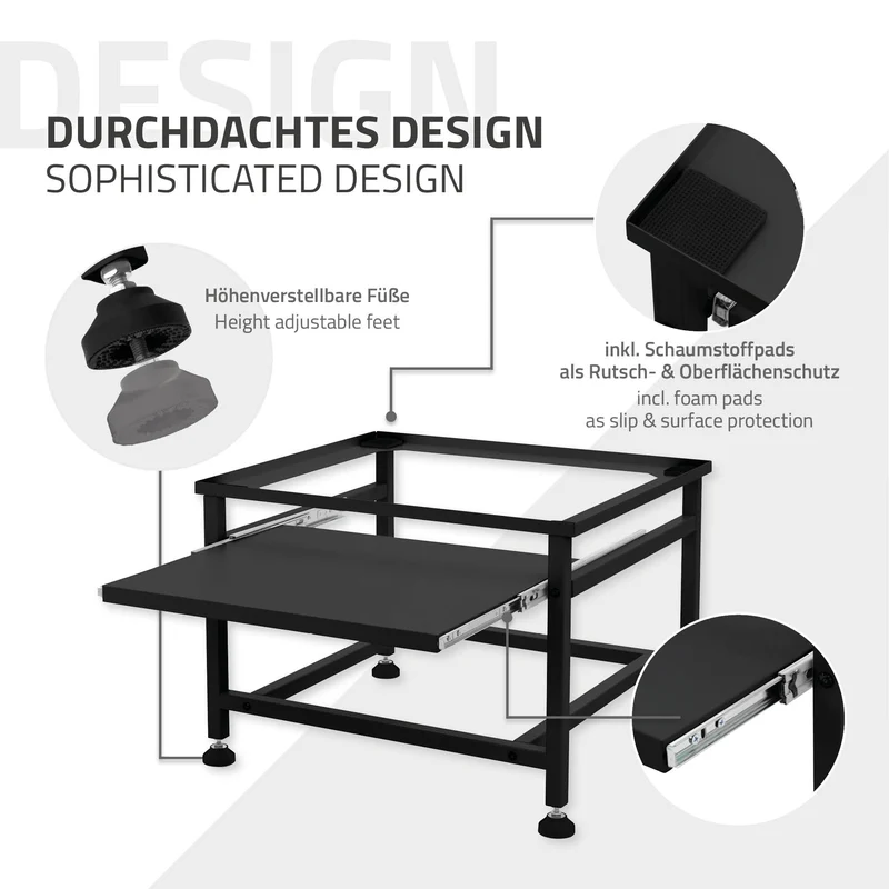 Waschmaschinen Untergestell Unterschrank 62,5x50,1x40,5 cm mit ausziehbarer Ablage in Schwarz ML-Design