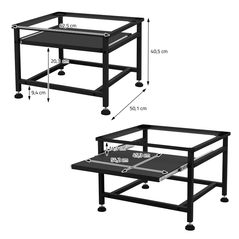 Waschmaschinen Untergestell Unterschrank 62,5x50,1x40,5 cm mit ausziehbarer Ablage in Schwarz ML-Design