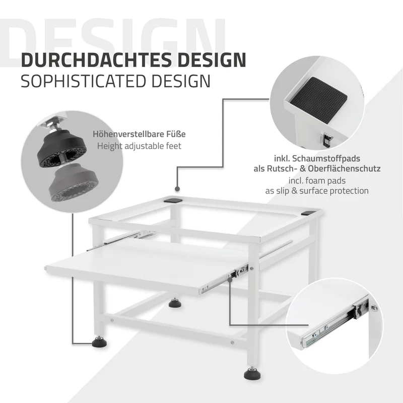 Waschmaschinen Untergestell Unterschrank 62,5x50,1x40,5 cm mit ausziehbarer Ablage in Weiß ML-Design