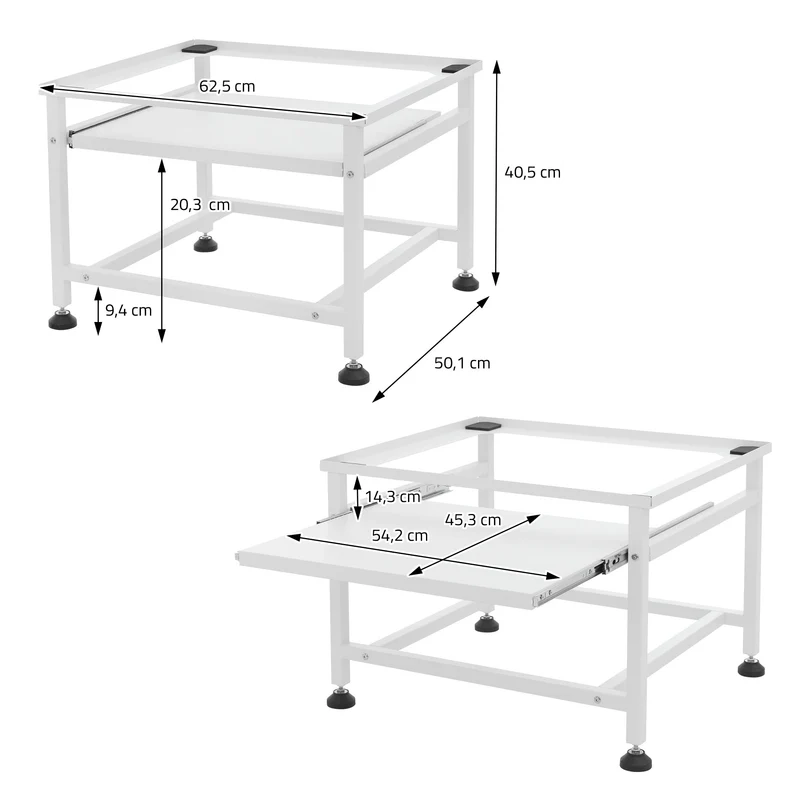 Waschmaschinen Untergestell Unterschrank 62,5x50,1x40,5 cm mit ausziehbarer Ablage in Weiß ML-Design