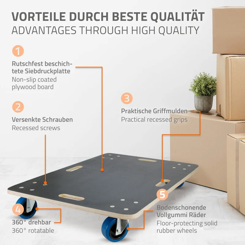 Rollbrett Möbelroller 60 x 80 cm aus Multiplex Traglast 800 kg