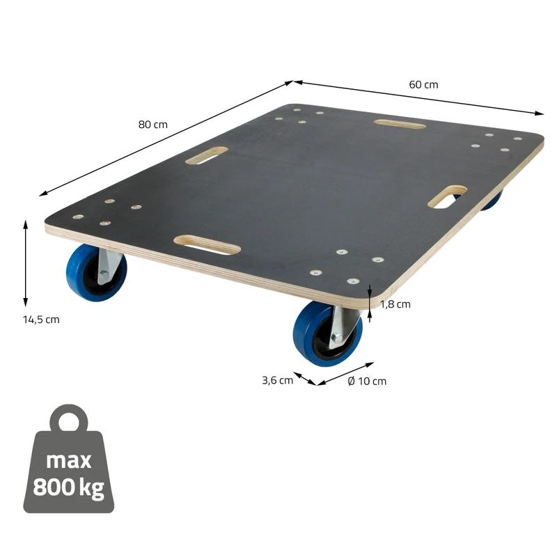 Rollbrett Möbelroller 60 x 80 cm aus Multiplex Traglast 800 kg
