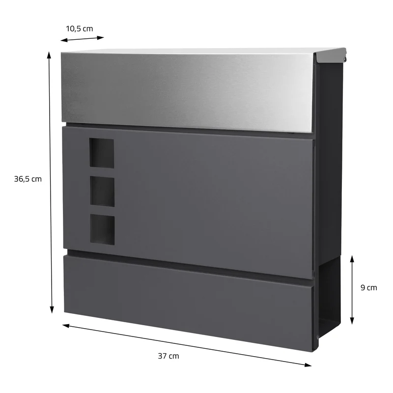 Standbriefkasten mit Zeitungsfach 37 cm Anthrazit inkl. Ständer 120 cm hoch Silber Briefkasten freistehend