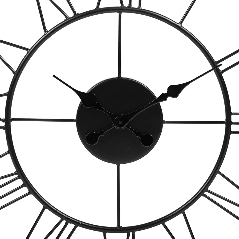 Große Wanduhr Ø 85 cm Schwarz aus Eisen und Mangoholz WOMO-Design