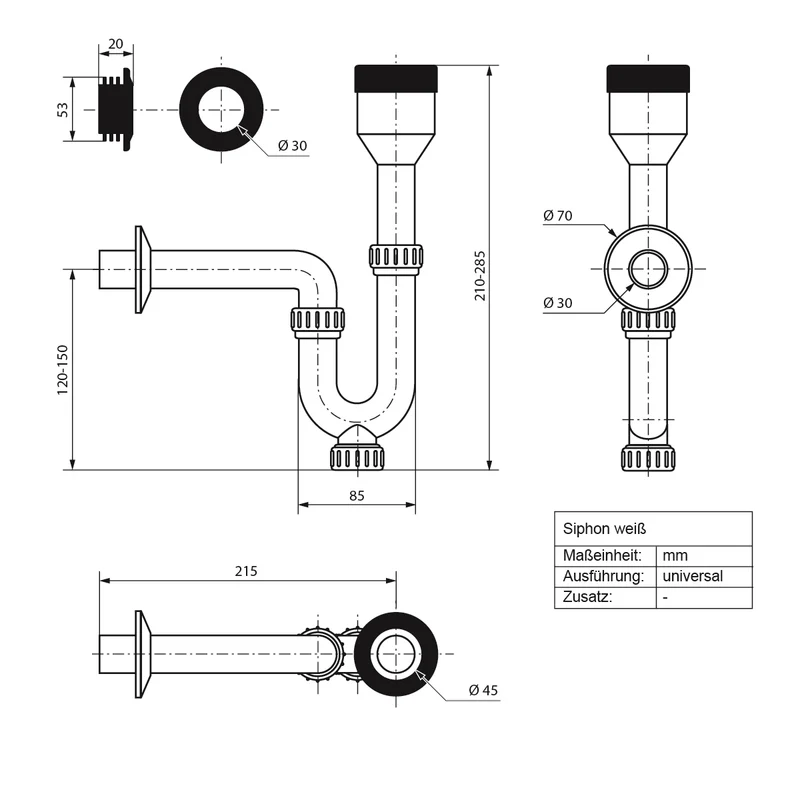 Urinal Pissoir aus Keramik mit Zulauf von Hinten inkl. Absaug Siphon Luxebath