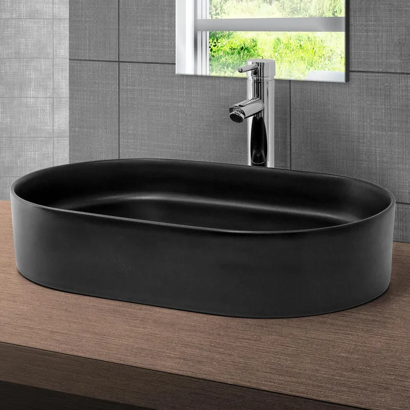 Waschbecken inkl. Ablaufgarnitur Silber ohne Überlauf 61x39,5x12,5 cm Schwarz aus Keramik ML-Design