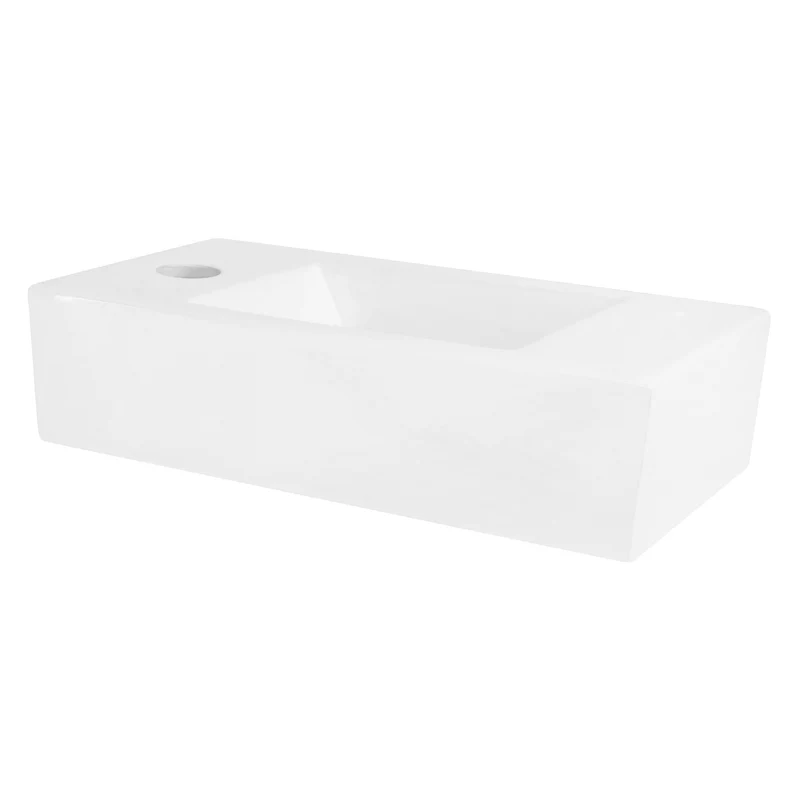 Waschbecken inkl. Ablaufgarnitur Silber ohne Überlauf 40x18,5x10 cm Weiß aus Keramik Linksbündig ML-Design