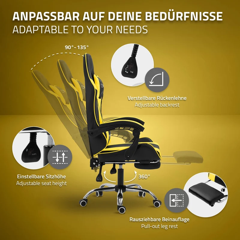 Massage Gaming Stuhl Schwarz/Gelb aus PU-Leder ML-Design