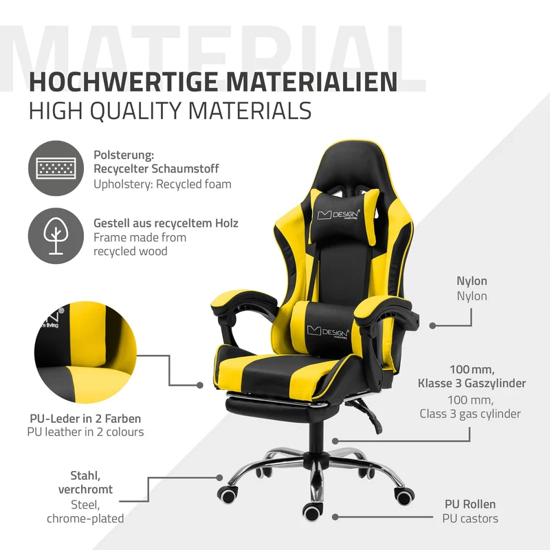 Massage Gaming Stuhl Schwarz/Gelb aus PU-Leder ML-Design
