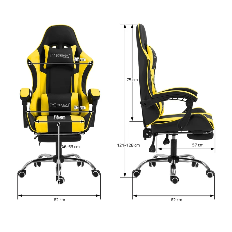 Massage Gaming Stuhl Schwarz/Gelb aus PU-Leder ML-Design