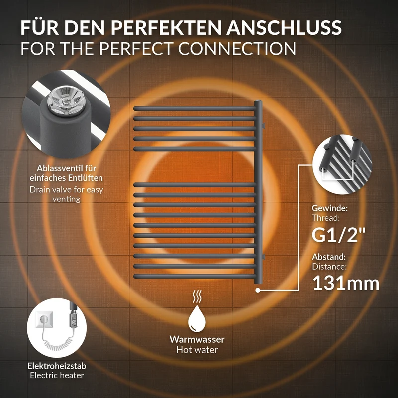 Badheizkörper Raumteiler U-Form 500x800 mm Anthrazit LuxeBath