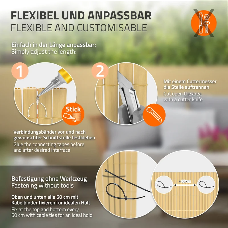 Sichtschutzmatte 90x800 cm Sichtschutzzaun Windschutz Balkonschutz PVC Bambus UV-beständig