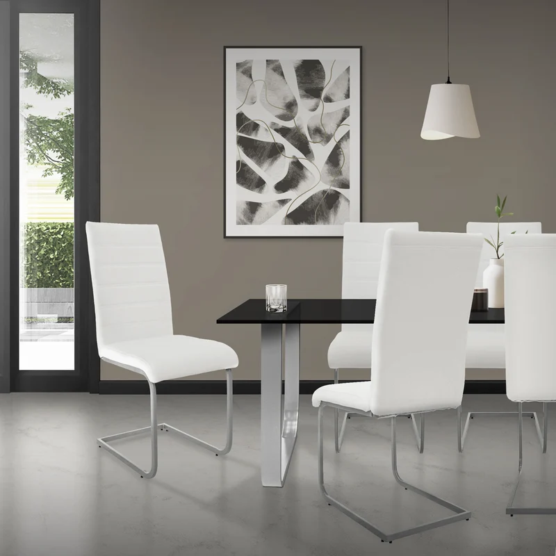 Esszimmerstuhl Freischwinger 2er Set mit Rückenlehne Weiß Kunsterlederbezug ML-Design