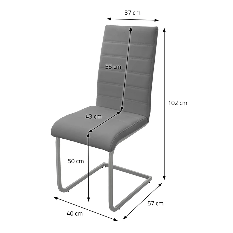 Esszimmerstuhl Freischwinger 2er Set mit Rückenlehne Grau Kunsterlederbezug ML-Design