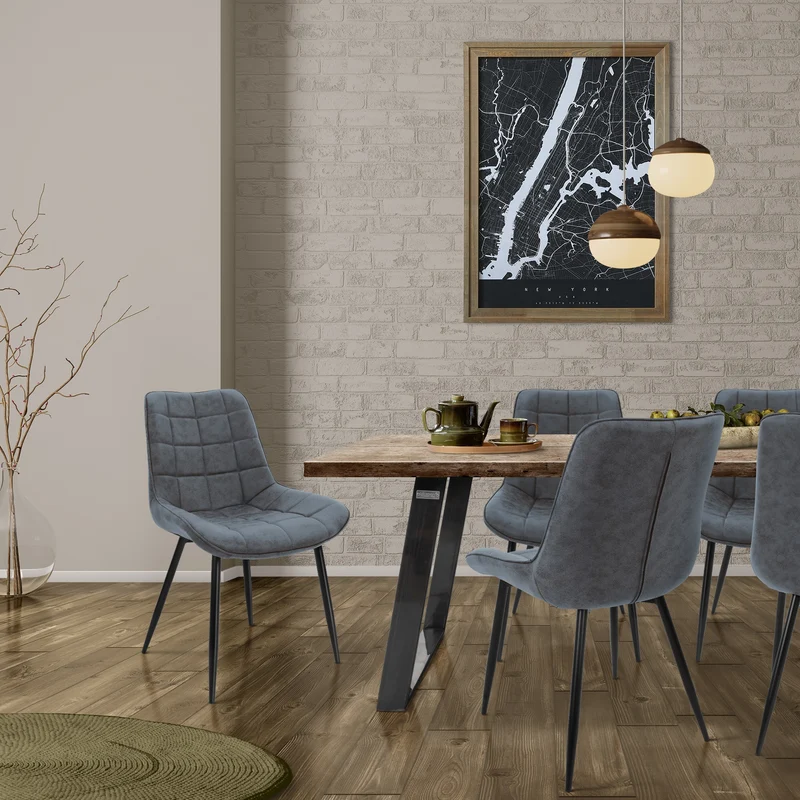 Esszimmerstuhl 2er Set Quadrat Steppung Anthrazit Kunstlederbezug mit Metallbeinen inkl. Montagematerial ML-Design