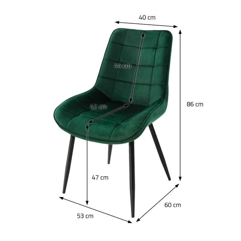 Esszimmerstuhl mit Quadrat Steppung 2er Set Dunkelgrün Samtbezug mit Metallbeinen inkl. Montagematerial ML-Design