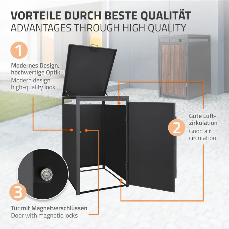Mülltonnenbox 1er bis 240 Liter 68x80x120 cm aus Stahl in Anthrazit-Eiche dunkel ML-Design