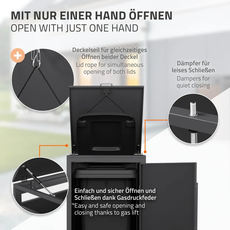 Mülltonnenbox 1er bis 240 Liter 68x80x120 cm aus Stahl in Anthrazit-Eiche dunkel ML-Design